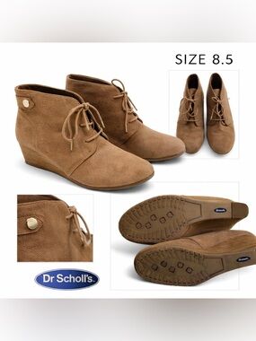 Dr. Scholl’s Dynasty Ankle Booties Brown Lace Up Wedge Heel Size 8.5 Comfort